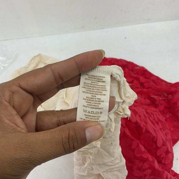 Free People Red Women's Floral Lace Midi Fit & Flare Dress Size 8 Nylon Preowned - Picture 4 of 5